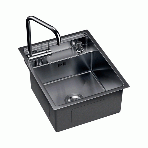 SET Zlewozmywak stalowy zamykany + bateria składana + dozownik ERIS40 Kamper