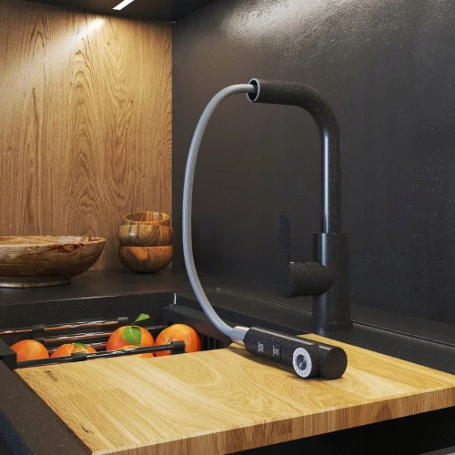 Bateria EBRA kuchenna wyciągana 2 strumienie wyciągana wylewka granit czarna nakrapiana