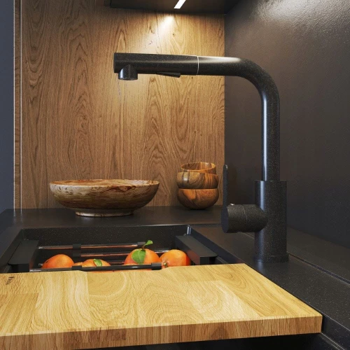 Bateria EBRA kuchenna wyciągana 2 strumienie wyciągana wylewka granit czarna nakrapiana