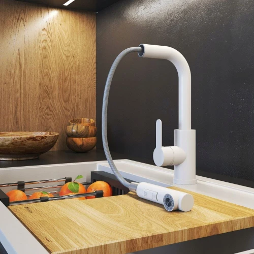 Bateria kuchenna EBRA biała wyciągana wylewka 2 rodzaje strumienia