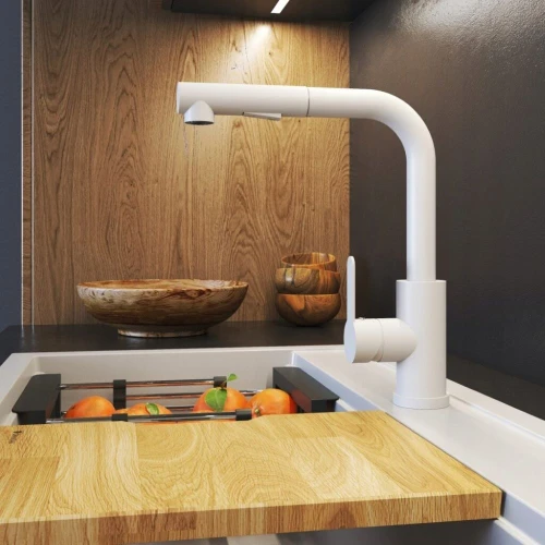 Bateria kuchenna EBRA biała wyciągana wylewka 2 rodzaje strumienia