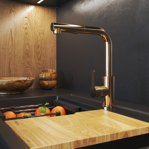 Bateria kuchenna EBRA różowe złoto wyciągana wylewka 2 rodzaje strumienia