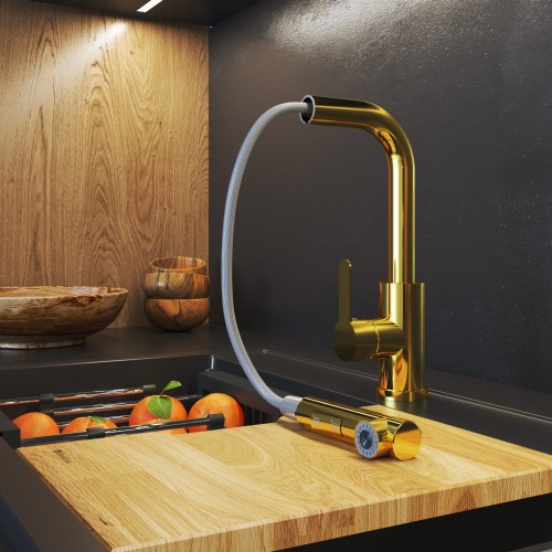 Bateria kuchenna EBRA złota wyciągana wylewka 2 rodzaje strumienia 