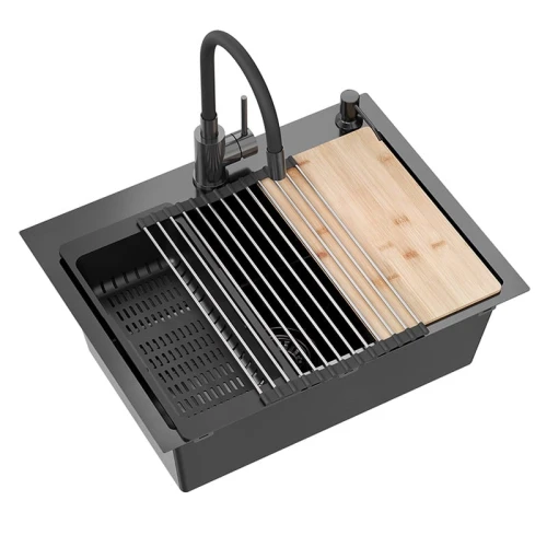 Zestaw: zlew stalowy Quadron Luke WORKSTATION + bateria +  dozownik + koszyk + mata + deska + syfon 
