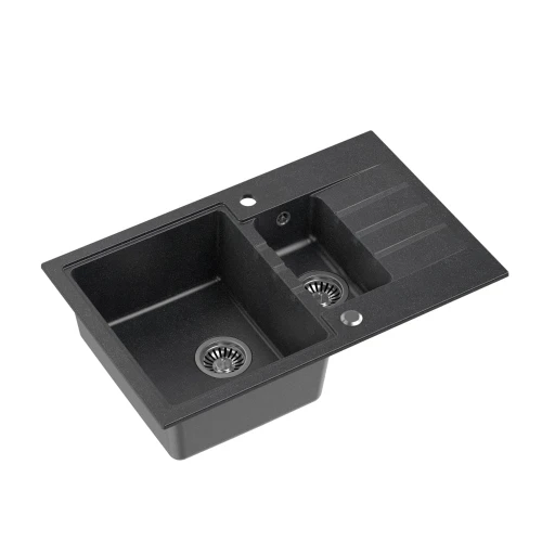 Quadron Peter 156 GraniteQ zlewozmywak granitowy black dotted 1,5-komorowy z/o z syfonem i zaślepką - czarny