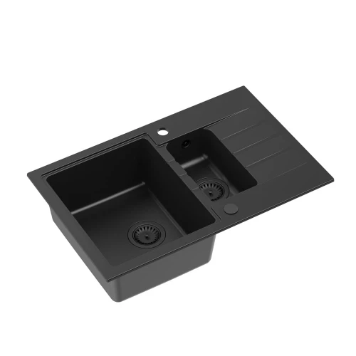 Quadron Peter 156 GraniteQ zlewozmywak granitowy pure carbon 1,5-komorowy z/o z syfonem pure carbon i zaślepką kol. czarny