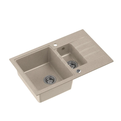 Quadron Peter 156 GraniteQ zlewozmywak granitowy river sand 1,5-komorowy z/o z syfonem i zaślepką - beżowy