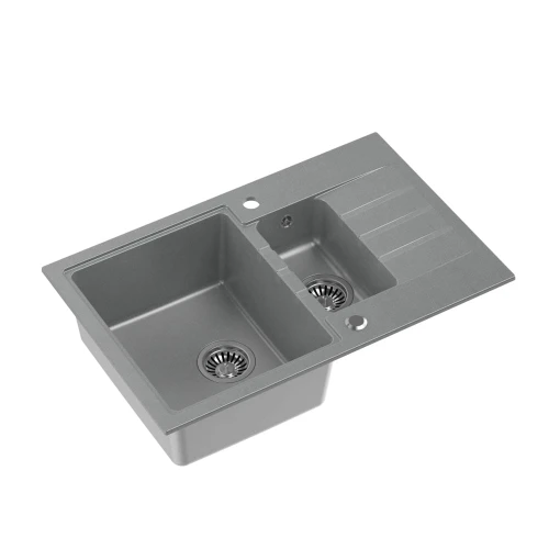 Quadron Peter 156 GraniteQ zlewozmywak granitowy silver stone 1,5-komorowy z/o z syfonem i zaślepką