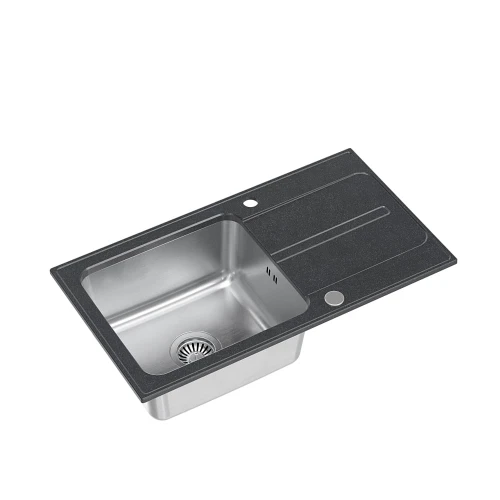 Ralph 111 Fusion GraniteQ black dotted z komorą stalową z syfonem manualnym i zaślepką - czarny