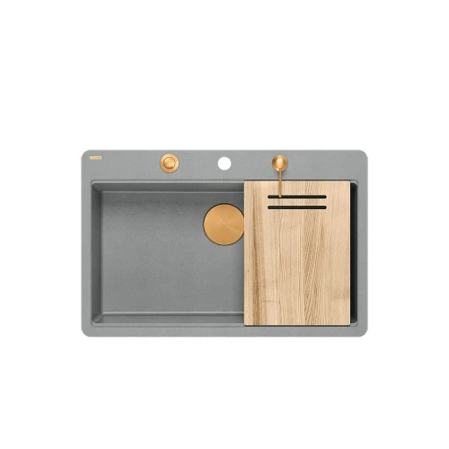 Quadron Marc 110 FM PRODUKT NA ZAMÓWIENIE | granitowy zlewozmywak kuchenny SZARY + MIEDŹ PVD | akcesoria: syfon, dozownik, deska | 1-komorowy na równi w blatem