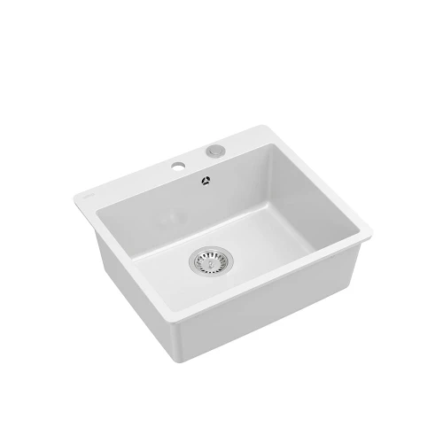 Quadron Morgan 110 FM PRODUKT NA ZAMÓWIENIE | granitowy zlewozmywak kuchenny BIAŁY + STAL | 1-komorowy na równi w blatem