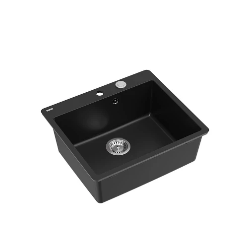 Quadron Morgan 110 FM PRODUKT NA ZAMÓWIENIE | granitowy zlewozmywak kuchenny CZARNY mat + STAL | 1-komorowy na równi w blatem