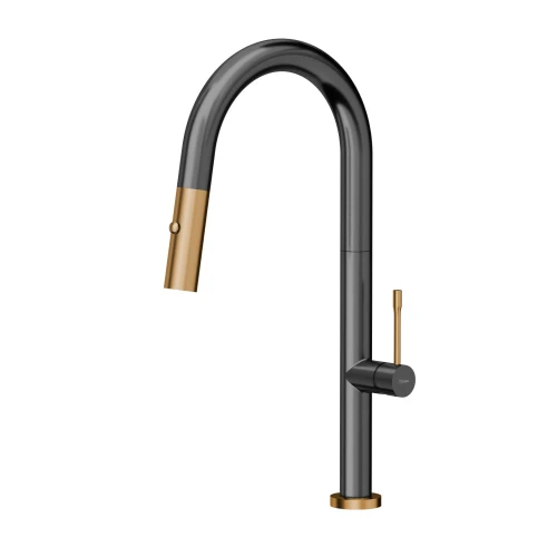 Quadron Felicity T Line SteelQ bateria kuchennaz wyciąganą wylewką graphite metal / Nano PVD miedź