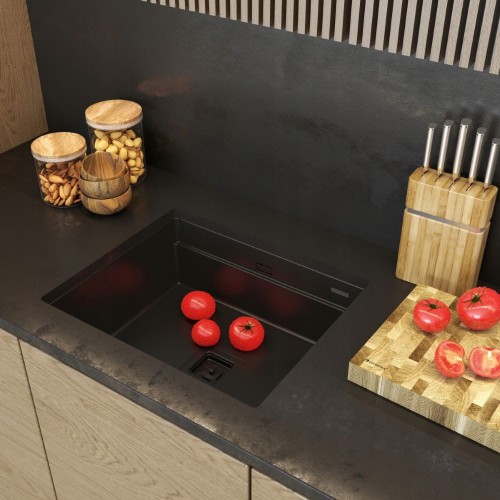 Zlewozmywak granitowy czarny podwieszany - syfon kwadratowy - Epir 60