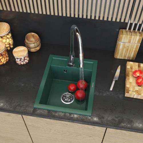 Zlewozmywak granitowy jednokomorowy butelkowa zieleń syfon Best