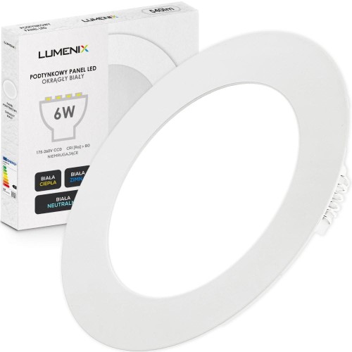 Panel LED podtynkowy okrągły 540lm 6W CCD