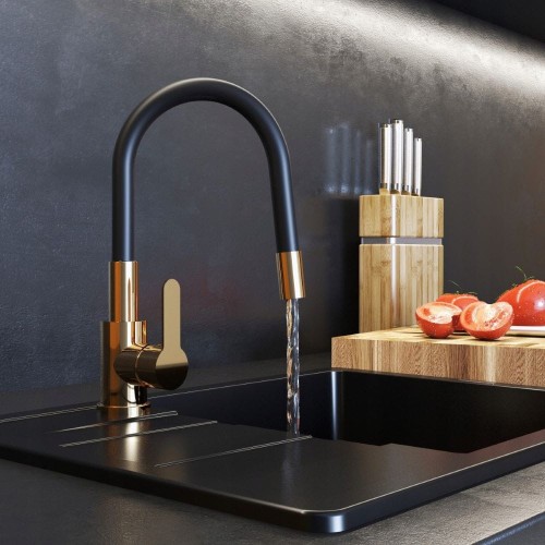 Bateria kuchenna z elastyczną wylewką rosegold Grado Plus obrotowy perlator