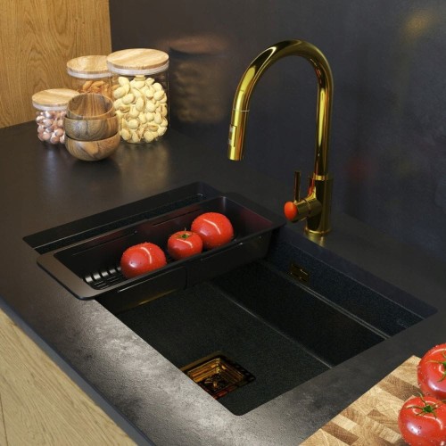 Zestaw - Zlew granitowy podwieszany Epir70 - Bateria Loseto - Syfon - Koszyk 