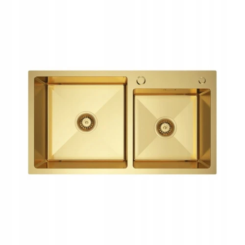 Zlew stalowy 2-komorowy złoty zlew do kuchni 78x45 - syfon