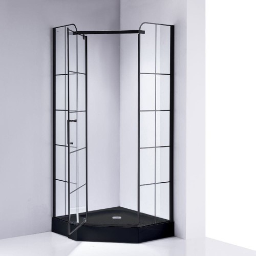 Zestaw - kabina prysznicowa pięciokątna 90x90 cm - brodzik - syfon klik klak 