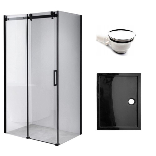 Zestaw - kabina prysznicowa prostokątna 90x100 cm - brodzik - syfon 
