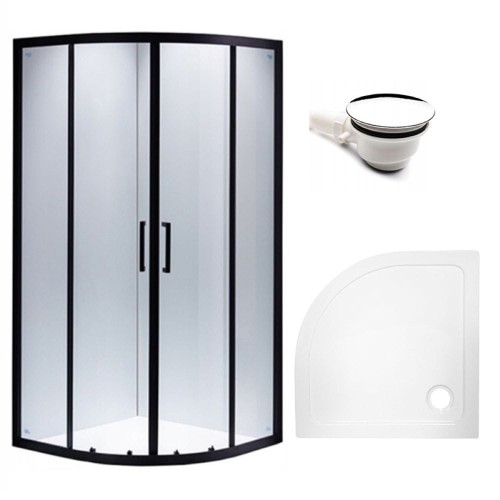 Zestaw - kabina prysznicowa półokrągła 80x80 cm - brodzik - syfon