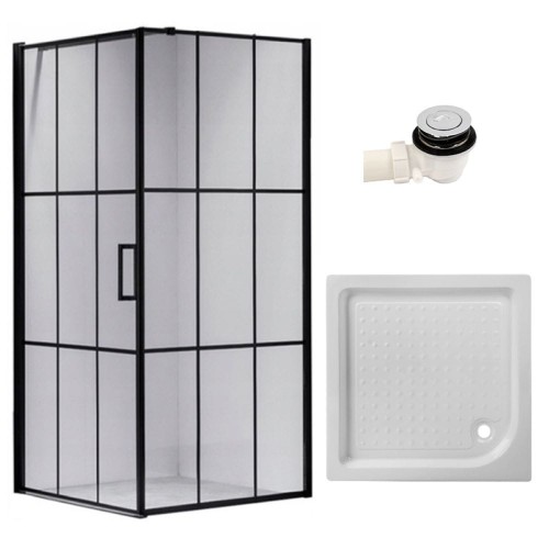 Zestaw - kabina prysznicowa kwadratowa 90x90 cm - brodzik - syfon klik klak