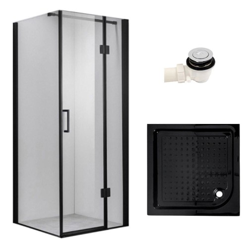 Zestaw - kabina prysznicowa kwadratowa 80x80 cm - brodzik - syfon klik klak
