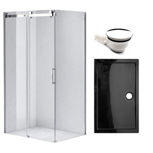 Zestaw - kabina prysznicowa prostokątna 120x90 cm - brodzik - syfon