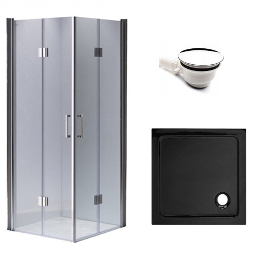 Zestaw - kabina prysznicowa kwadratowa 90x90 cm - brodzik - syfon 
