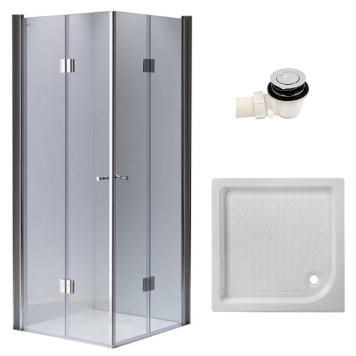 Zestaw - kabina prysznicowa kwadratowa 100x100 cm - brodzik - syfon klik klak