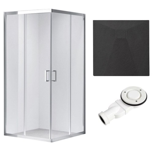 Zestaw - kabina prysznicowa kwadratowa 90x90 cm - brodzik - syfon
