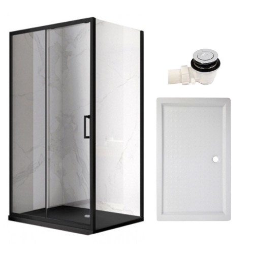Zestaw - kabina prysznicowa prostokątna 110x80 cm - brodzik - syfon klik klak