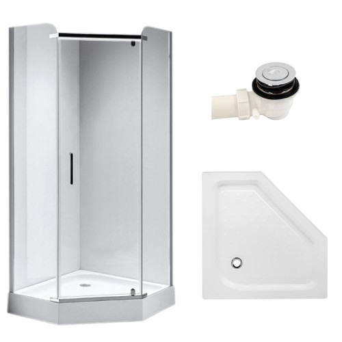 Zestaw - kabina prysznicowa pięciokątna 80x80 cm - brodzik - syfon  klik klak