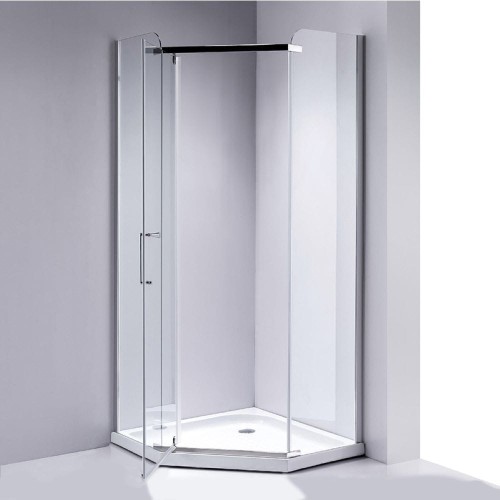 Zestaw - kabina prysznicowa pięciokątna 80x80 cm - brodzik - syfon 