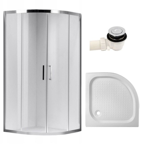 Zestaw - kabina prysznicowa półokrągła 80x80 cm - brodzik - syfon klik klak