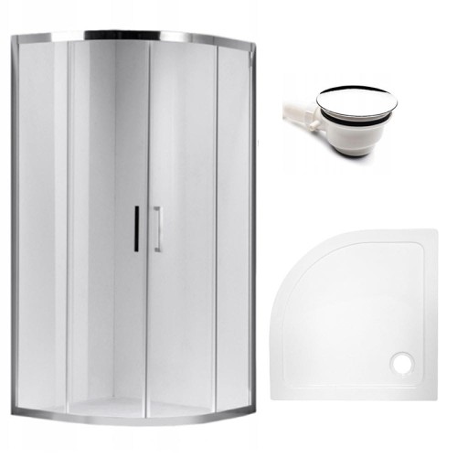 Zestaw - kabina prysznicowa półokrągła 90x90 cm - brodzik - syfon 