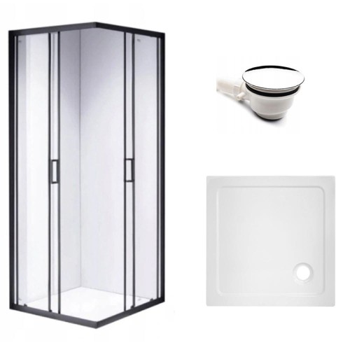 Zestaw - kabina prysznicowa kwadratowa 90x90 cm - brodzik - syfon