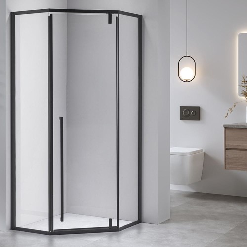 Zestaw - kabina prysznicowa pięciokątna 90x90 cm - brodzik - syfon 