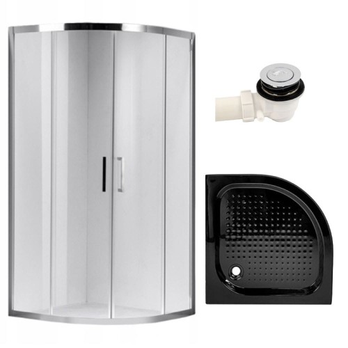 Zestaw - kabina prysznicowa półokrągła 80x80 cm - brodzik - syfon klik klak