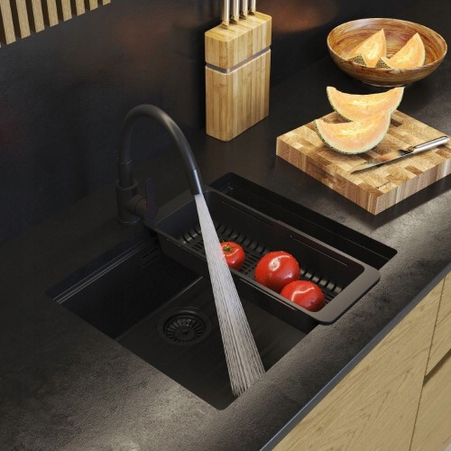 Zestaw - zlew granitowy jednokomorowy podblatowy Sinko - bateria Grado Plus - koszyk - syfon