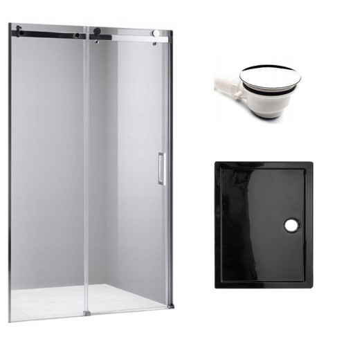 Zestaw - drzwi prysznicowe chrom 95-100 cm 8 mm - brodzik 100x90 cm - syfon