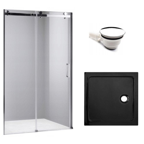 Zestaw - drzwi prysznicowe chrom 95-100 cm 8 mm - brodzik 100x100 cm - syfon