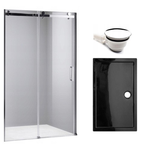 Zestaw - drzwi prysznicowe chrom 105-110 cm 8 mm - brodzik 110x80 cm - syfon