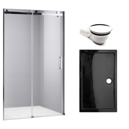 Zestaw - drzwi prysznicowe chrom 115-120 cm 8 mm - brodzik 120x100 cm - syfon