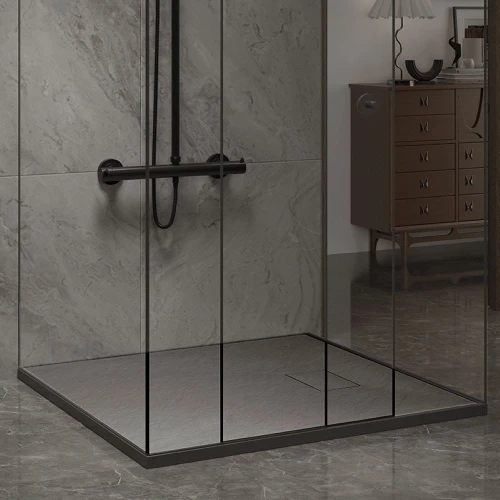 Brodzik prysznicowy kamienny prostokątny slim Juko szary 90 x 90 cm