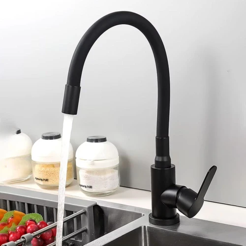 Czarna wysoka elastyczna bateria kuchenna GRANITE SINK FERA giętka wylewka