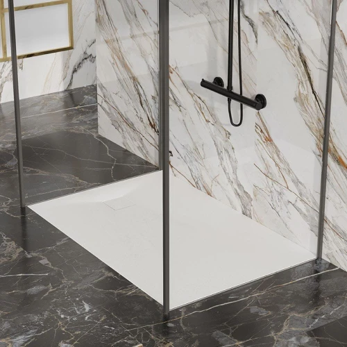 Brodzik prysznicowy kamienny prostokątny slim Riko biały 120 x 70 cm