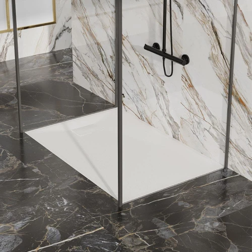 Brodzik prysznicowy kamienny prostokątny slim Juko biały 130 x 80 cm