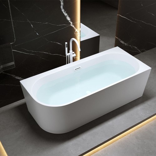 Wanna wolnostojąca przyścienna Mera 509B prawa biała 150 x 75 cm przelew biały mat